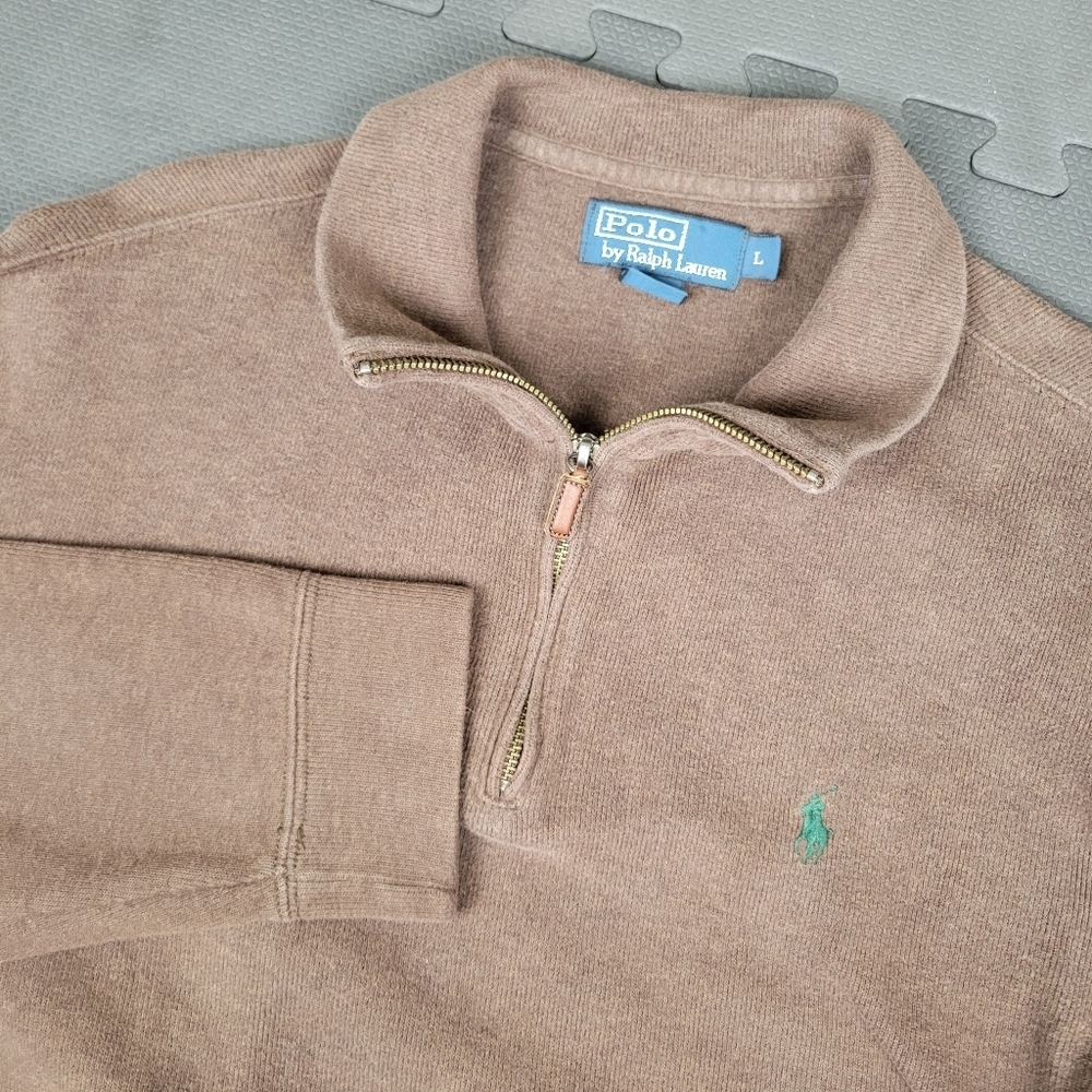Polo Ralph Lauren Mens L Quarter Zip Pullover Sweater Brown Pony Logo